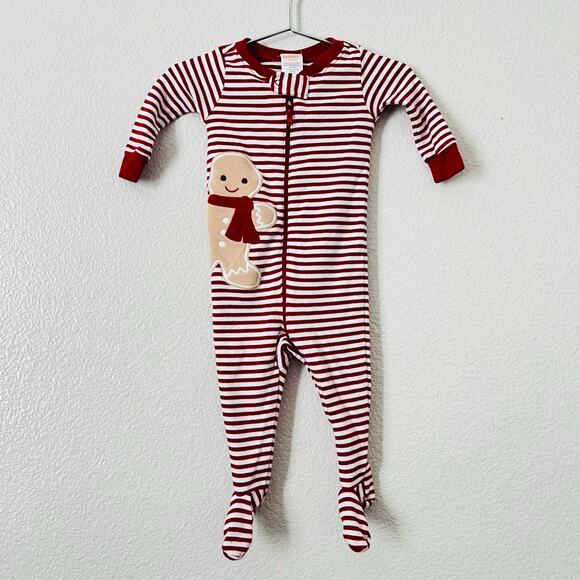 Gymboree Gingerbread Man Red White Stripe Zip Footie PJ Pajama Onesies - Picture 1 of 4